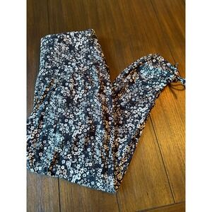Body & Sol Womens Floral High Waisted Leggings Black White Ruched Tie Ankle L